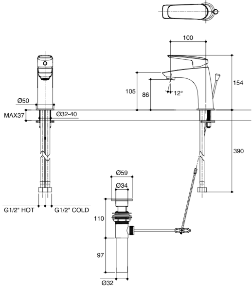 K-76953X-4-CP Aricia Single Lever Lavatory Faucet Mixer